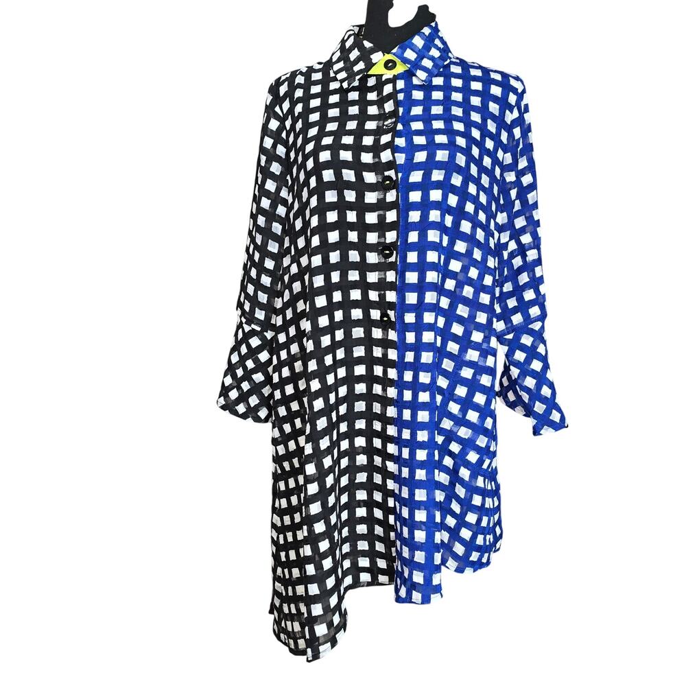 IC By Connie K Colorblock Grid Print Buttoned Down Shirt Sz S